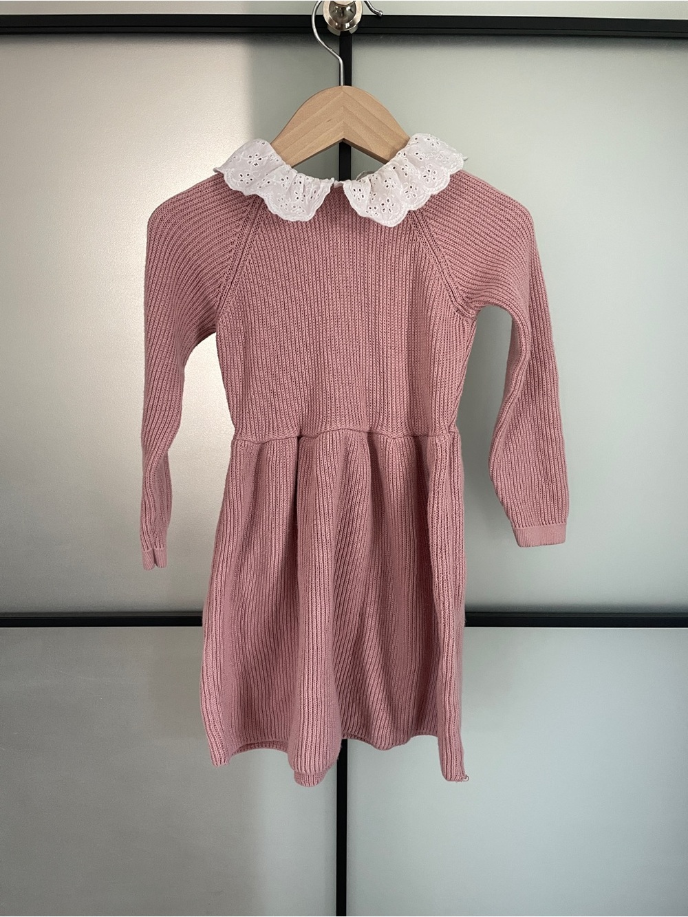 Nordstrom Toddler Girls' Pink Knit Dress with Eyelet Collar 100% Cotton NWOT